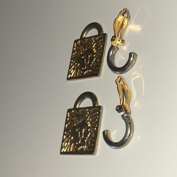 Removable Gold-Tone Lion Face Charms On Silver-Tone Small Clip Hoops - Picture 9 of 14